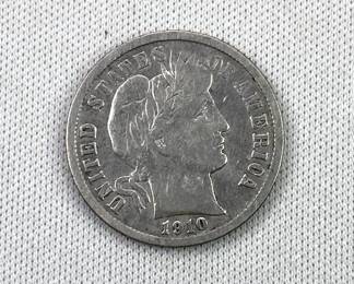 1910 Barber Silver Dime, Nice Details