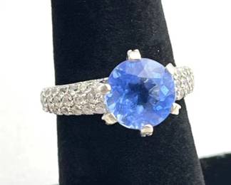 925 Silver Round Blue Stone Ring
