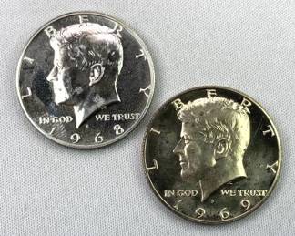 1968 & 1969 Proof Silver JFK Half Dollars, 40%