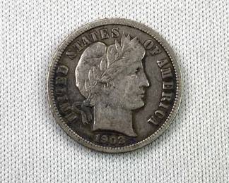 1903 Barber Silver Dime, Nice Details