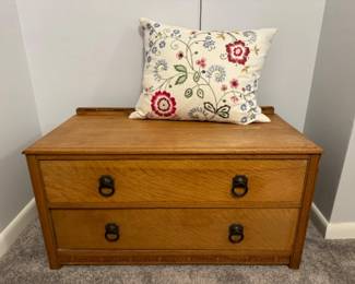 Antique/Vintage Low 2 Drawer Dresser Bench - Embossed Design