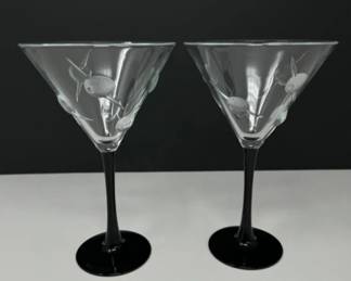 Vintage Cristal d’Arques Durand Olive on Stem Martini Glasses