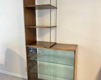 Mid Century Modern Wood, Chrome, & Glass Room Divider Bookcase Shelf