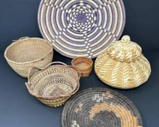 Variety of Handmade Woven Baskets - Coil Baskets - Pine Needle Basket