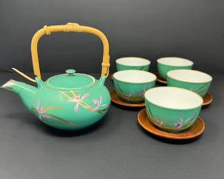 	Teal Green Koransha Ranyu Kinsai Japanese Teaware - Teapot & Cup Set