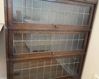 	Antique Vintage 3 Tier Glass Door Oak Bookcase - Barrister Style