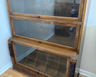 Antique Vintage 3 Tier Glass Door Bookcase - Barrister Style - One Piece