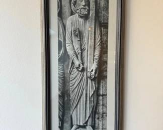 Sacred Wisdom in Stone: Scholarly Male Statue - Framed Photographic Art