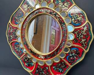 Red Neoclassical Style Verre Églomisé Wall Mirror