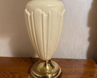 Vintage Stiffel Lenox Neoclassical Brass & Ivory Ceramic Table Lamp Pair