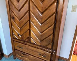 	Mid Mod Solid Wood Chevron Armoire