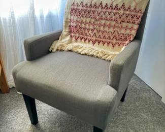 Contemporary Gray Upholstered Armchair w/ Swedish Woven Hygge Throw