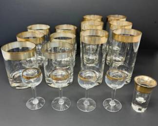 Vintage Gold Tone Band Cocktails Glasses - Highball, Lowball +