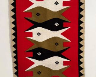 Vintage Geometric Fish Wall Tapestry - Red, Black, White & Gold