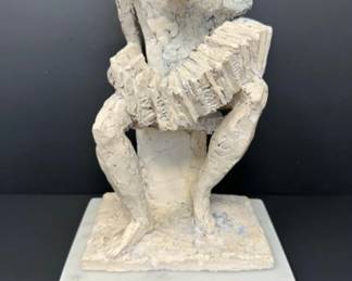 Signed Original Abstract Clay Sculpture - Man Playing Accordion