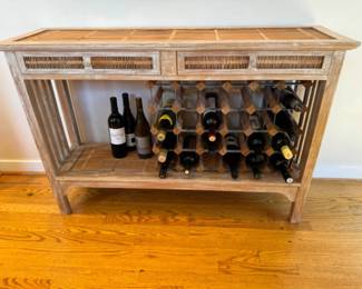 Vintage Reed & Wood Mission Style Sideboard w/ Retro Wine Rack