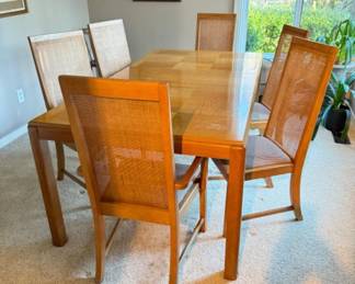 	Vintage Bassett Furniture Cane Backed Dining Set - 6 Chairs + Leaf