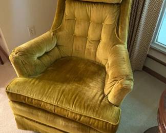 Mid Century Vintage Kay Chair Co Velvet Green Swivel Armchair 1