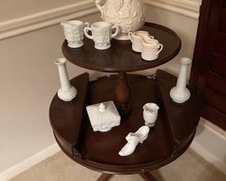 Round table with hobnail and other white decor pieces (table needs a little TLC)