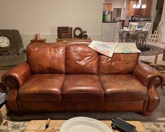 Great leather sofa in our Rustic Room!
