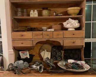 Antique baking hutch, vintage, rustic, and antique kitchen items