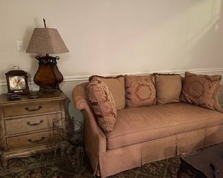 Bombay chest, sofa, lamp (with matching set on another chest) 
