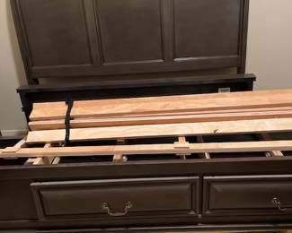 Full sized bed with under bed storage - already broken down and ready to go for you!  