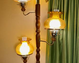 Tension Pole Amber Glass Shades Triple Lamp