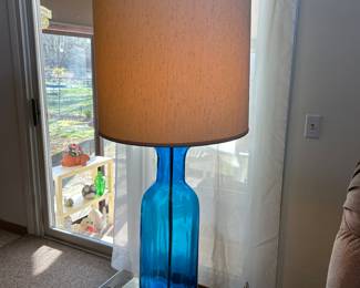 Vintage Blue Glass Tall Lamp