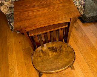 mission nesting tables and a pine stool
