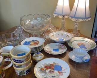 Punch Bowl and Adorable Glass Lamps