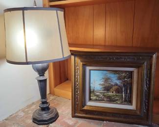 Heavy Metal Lamp And Small Oil Painting