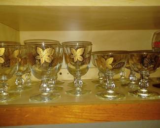 Vintage gold leaves stemware