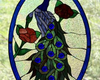 Stained glass peacock hanging decor 