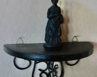 Vintage cast iron sculptures and wall shelf 
