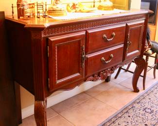 Wood console with storage cabinet and drawers 