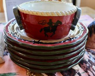Decorative cowboy and horse themed dish set 