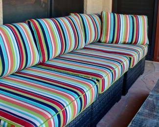 Wicker couch and table patio set: made from special wicker that can withstand the heat!