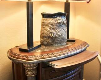 Night stand wood and marble table with pull out surface and drawers (set of 2)