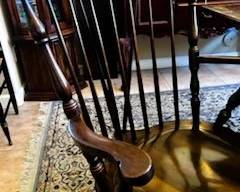 Antique Hitchcock dining table and chairs with 2 leaves.  