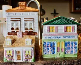 Collectible ceramic village store decor 