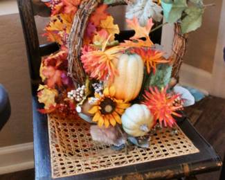 fall home decor and wood chair