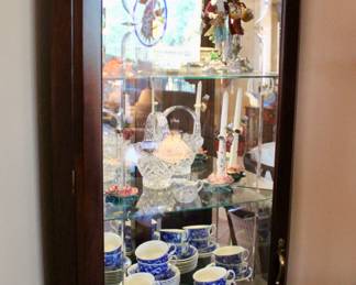 Wood display case with glass shelves 