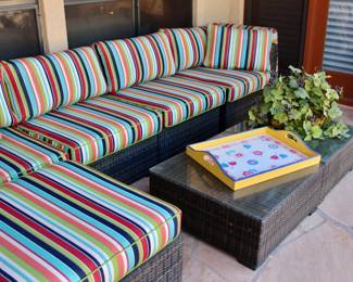Wicker couch and table patio set: made from special wicker that does not break in the heat! 