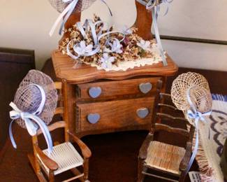 Miniature dresser and chairs display setting
