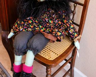 Vintage elegant lady doll and wood chair 