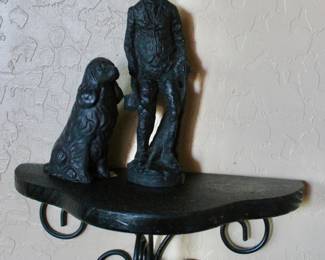 Vintage cast iron sculptures and wall shelf 