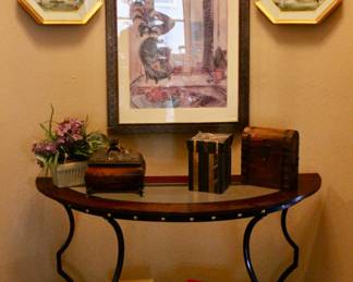 Hallway console table and art decor 