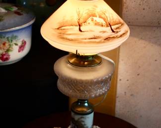 Vintage hand painted oil lamp