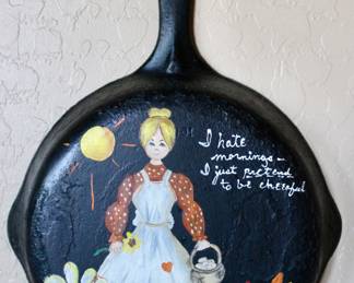 Hand painted cast iron pan art decor 